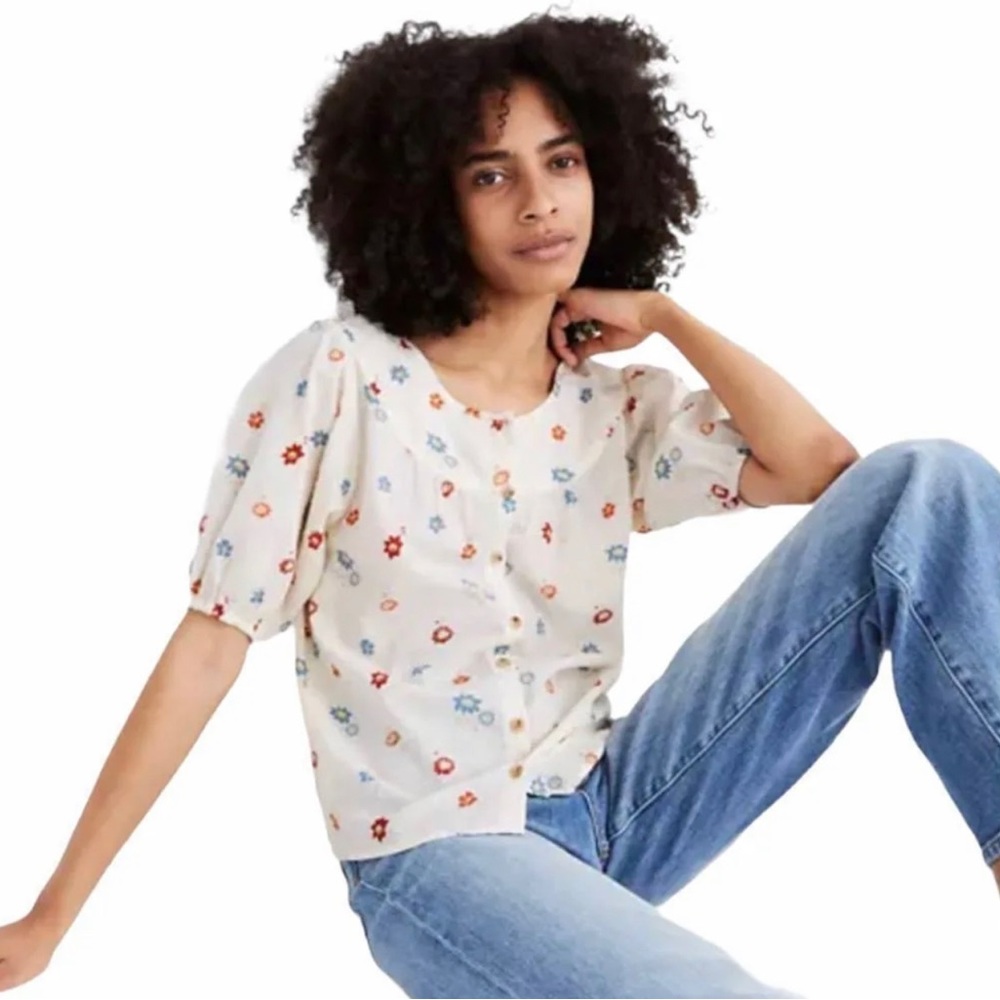 Madewell Heyday Rose Dotted Floral Top in cream‎